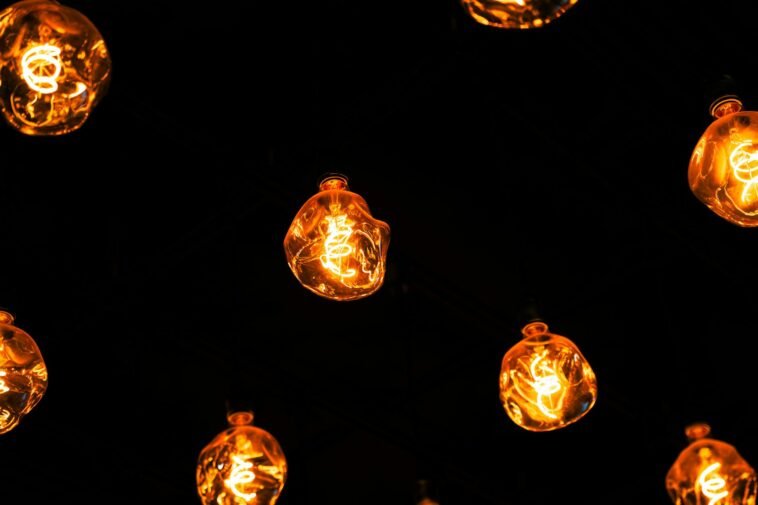 Warm ambient lighting with abstract light bulbs in Nashville, Tennessee.