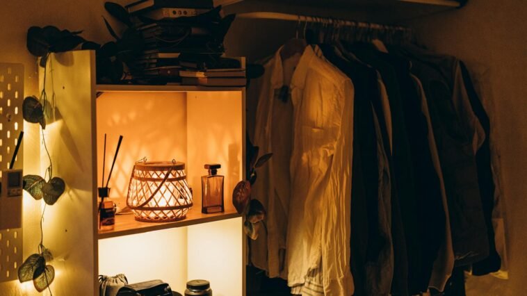 Warm and inviting bedroom interior with soft lighting and cozy decor creating a calm ambiance.