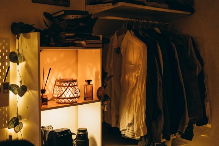 Warm and inviting bedroom interior with soft lighting and cozy decor creating a calm ambiance.