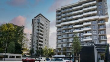Contemporary residential architecture with modern high-rises on Beloruska 69 street.